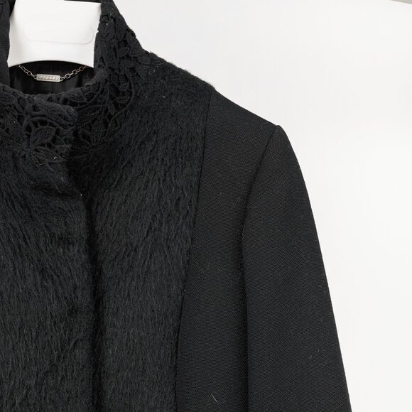Versus Versace Black Fuzzy Wool Lace-Trim Coat - Picture 5 of 11